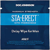 Серветка Doc Johnson, що пролонгує, Sta-Erect Delay Wipe For Men з феромонами Feromon