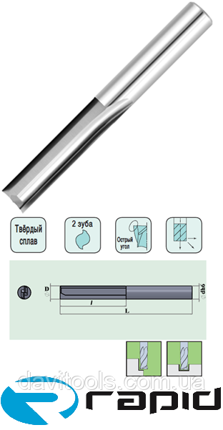 Плоский Торець 2 Зуба D 3 d 3 L40 I 12 z 2 Прямозубая (МДФ, ДСП, Фанера), фото 1