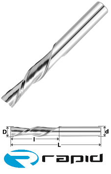 Плоский Торець 2 Зуба D 3 d 3 L 40 I 12 Спіральна (Стружка вниз)
