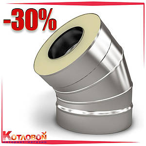 Колено (відвод) 45 градусів (135 °) сендвіч AISI 304, 0,5 мм, sign100/160, нержавейка в нержавейці