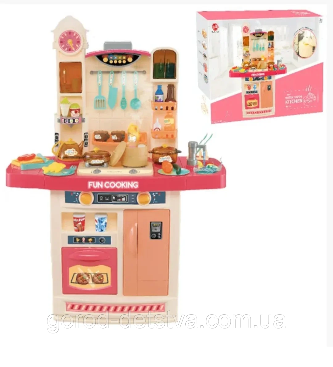Дитяча велика інтерактивна кухня Fun Cooking 998 B - ВОДА, ПАР, ЗВУК, СВІТЛО - 56 предметів - висота 100 см
