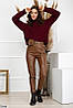 Р. 40-46 Жіночі шкіряні брюки з високою талією коричневі, фото 2
