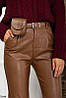 Р. 40-46 Жіночі шкіряні брюки з високою талією коричневі, фото 3