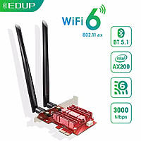 EDUP EP-9636GS PCI-E Сетевая карта 3000Mbps WiFi 6 + Bluetooth 5.1 Intel AX200 5Ghz