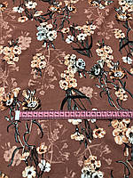Стрейч вискоза (Soft) цветы на терракотовом фоне (ш 145 см)для пошива одежды летней,блузок,брюк,платьев