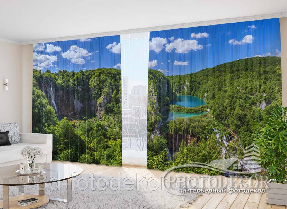 Фото Штори "озеро в горах" 2,7м*2,9м (2 полотна по 1,45м), тасьма