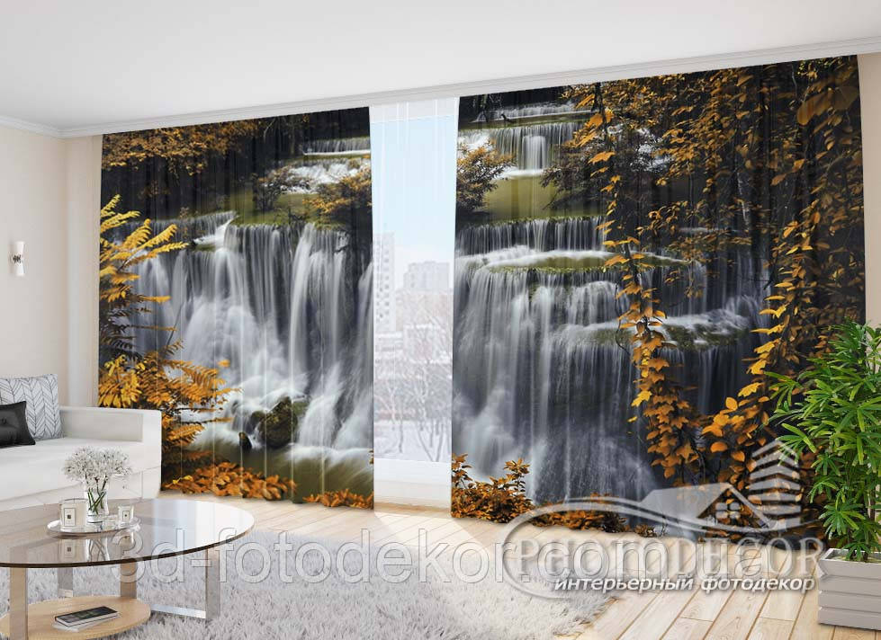 Фото Штори "Осінній водоспад 1" 2,7м*2,9м (2 полотна по 1,45м), тасьма