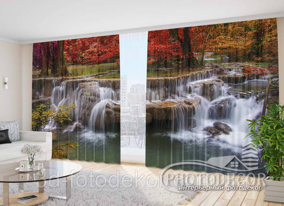 Фото Штори "Осінній водоспад 2" 2,7м*4,0м (2 полотна по 2,0м), тасьма