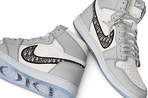 Чоловічі кросівки Dior x Jordan 1 Retro Grey Wolf