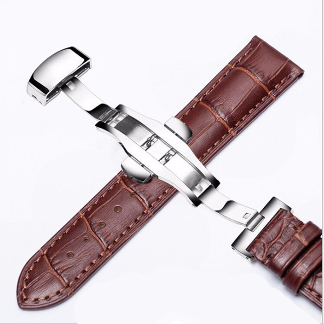 Ремешок для часов из натуральной кожи с серебристой застежкой UTHAI 20 мм коричневый - фото 1 - id-p1259233289