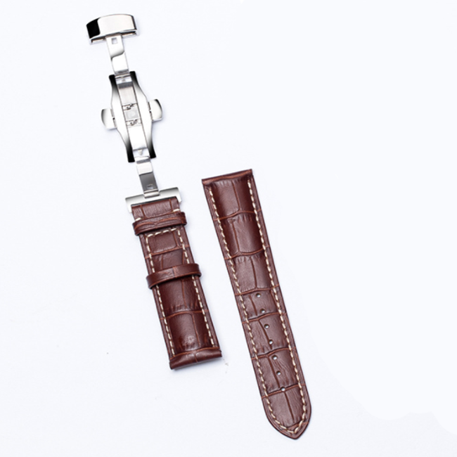 Ремешок для часов из натуральной кожи с серебристой застежкой UTHAI 20 мм коричневый - фото 2 - id-p1259233289