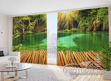 Фото Штори "Місток біля водоспаду" 2,7м*5,0м (2 полотна по 2,50м), тасьма