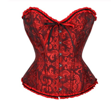Корсет червоний із чорним, корсет жакардовий, готичний корсет на шнурівці, фото 1