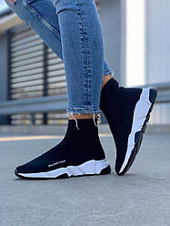Жіночі кросівки шкарпетки Balenciaga Speed Trainer Снікерси Баленсіага чорно білі