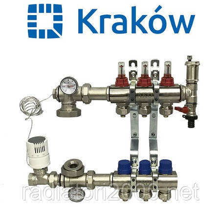 Колектор для теплої підлоги Krakow на три контури в зібраному вигляді (Польща)