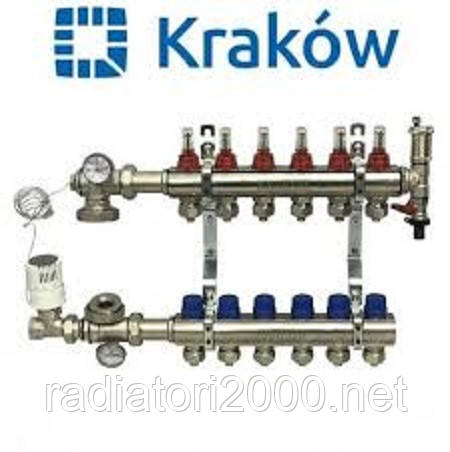 Колектор для теплої підлоги Krakow на шість контурів у зборі (Польща)