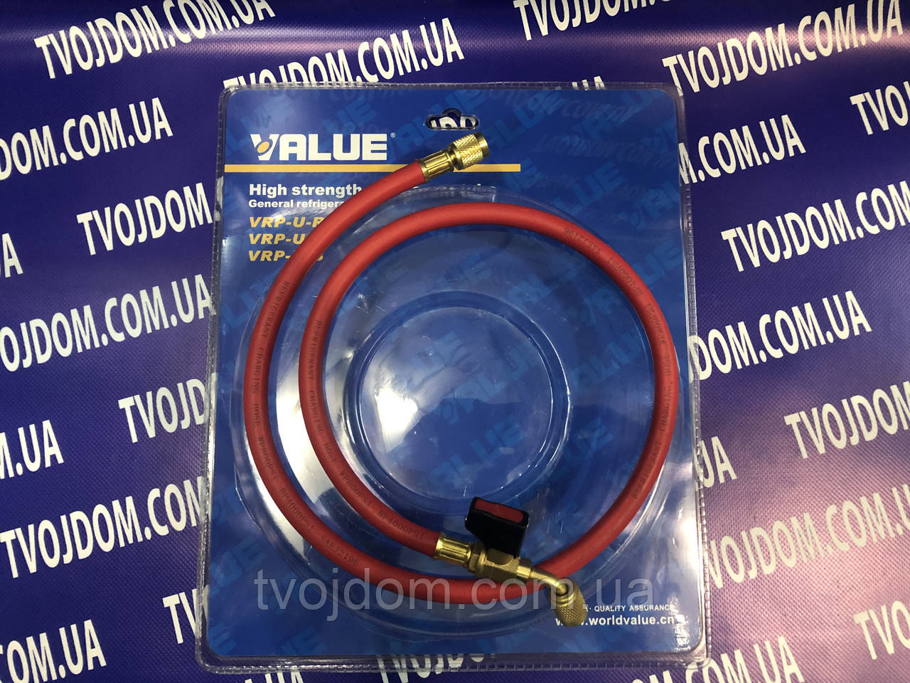 Заправний шланг для фреону VALUE R-22 -0.9м.+кран R-22,12,134,404 (1/4 - 1/4 SAE)