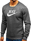Утеплений чоловічий світшот Nike (Найк) ЗІМА темно-сірий з начосом (велика біла емблема) толстовка лонгслів, фото 2