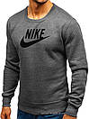 Утеплений чоловічий світшот Nike (Найк) ЗІМА темно-сірий з начосом (велика чорна емблема) толстовка лонгслів, фото 2