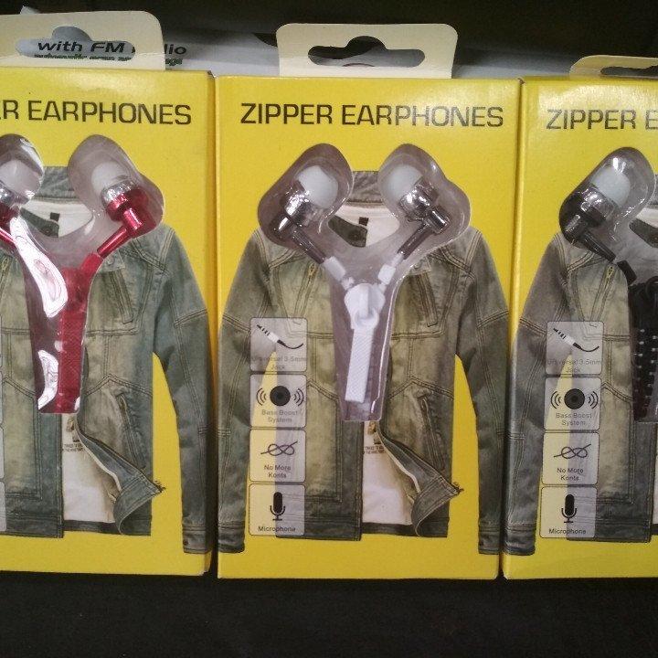 Навушники на блискавці Zipper Earphones сині (білі)