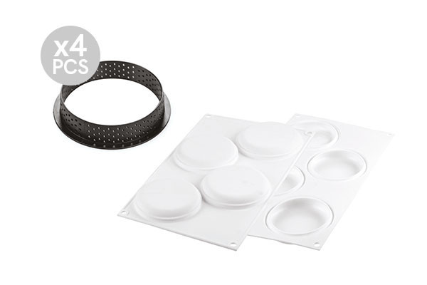 Набір форм для тарталеток "Kit Tarte Round Ring" 37х21х1.5см/320мл силіконових + 4 кільця Silikomart, фото 1