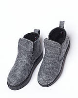 Модные осенние женские войлочные слипоны ботинки на байке на черной утолщенной подошве серые, р.32-41