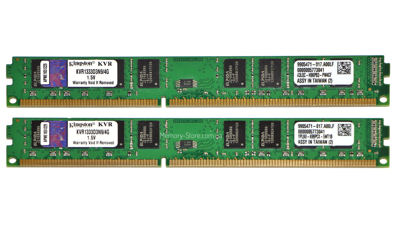 Комплект оперативної пам'яті для ПК 8GB (2x4GB) Kingston DDR3 2Rx8 PC3-10600 1333MHz, Intel та AMD, б/в