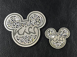 Нашивка Міккі / Mickey Kiss стрази 35х30 мм колір сірий, фото 2