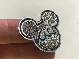 Нашивка Міккі / Mickey Kiss стрази 35х30 мм колір сірий, фото 4
