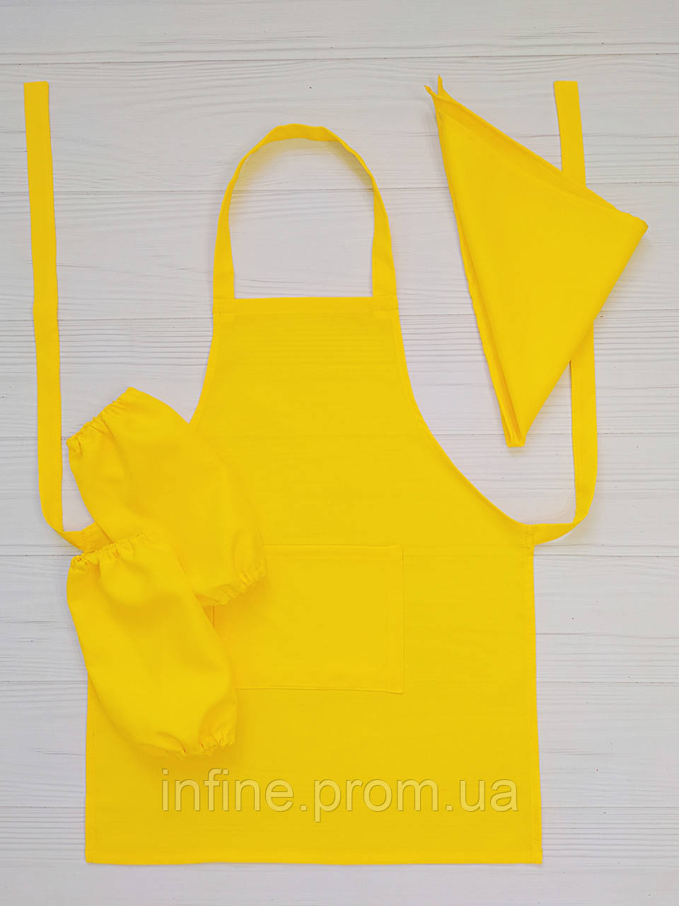 Фартух для творчості, уроків праці з косинкою габардин, жовтий (5-10років) - фото 1 - id-p1259506015
