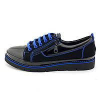 Туфли Guero лаковые на шнуровке большие размеры черные с синим 41