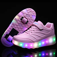 Роликовые кроссовки в стиле Хилис с мигающей подошвой, 2 ролика, для мальчиков и девочек, розовые (334p)