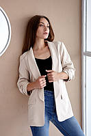 Женский классический пиджак свободного кроя 44-52 размера разные расцветки 44, Бежевый