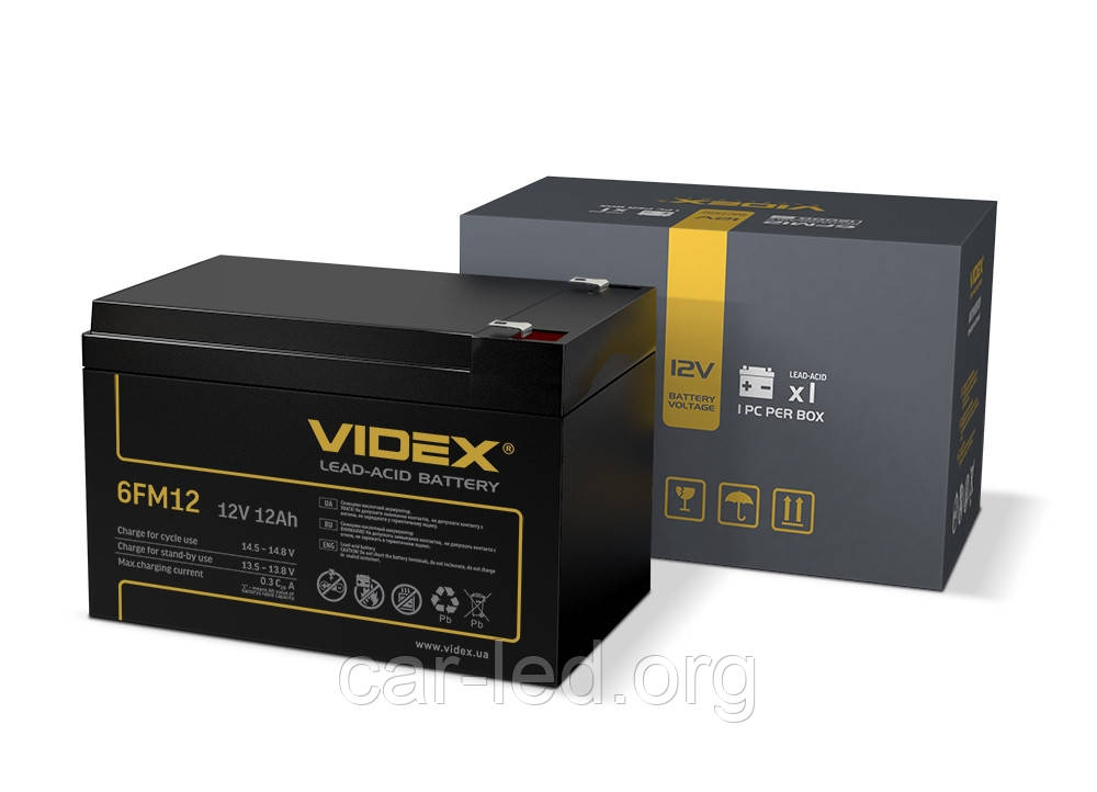 Свинцево-кислотна акумуляторна батарея Videx 6FM12 12V/12Ah color box 1