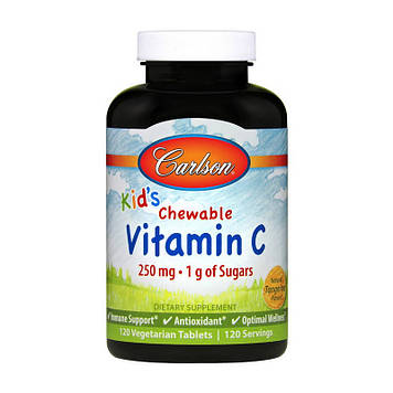 Вітамін C для дітей Carlson LabsKid's Chewable Vitamin C 250 mg 1 g of Sugars (120 veg tab) tangerine
