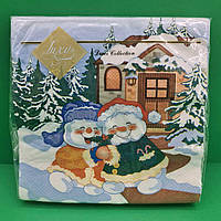 Новогодняя бумажная салфетка (ЗЗхЗЗ, 20шт) LuxyНГВеселые снеговики (906) (1 пачка)