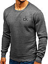 Утеплений чоловічий світшот Calvin Klein (Кельвін Кляйн) ЗИМА темно-сірий із начосом толстовка лонгслів, фото 2