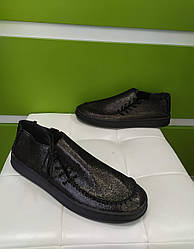 STTOPA Розміри 40-44. Мокасини великих розмірів на широку ногу шкіряні. 181-4044 Чорний сатин