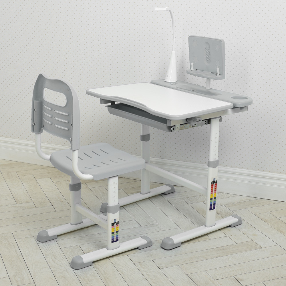 Регульована парта зі стільчиком BAMBI M 4428-11 сірий з ящиком і підставкою для книг, фото 1