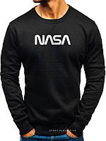 Утепленный мужской свитшот NASA (Наса) ЗИМА черный с начесом (большая эмблема) толстовка лонгслив