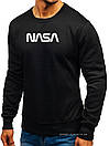 Утеплений чоловічий світшот NASA (Наса) ЗІМА чорний з начосом (велика емблема) толстовка лонгслів, фото 2