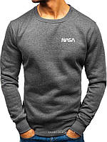 Утепленный мужской свитшот NASA (Наса) ЗИМА темно серый с начесом (маленькая эмблема) толстовка лонгслив