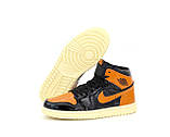 Кросівки шкіряні чоловічі високі Nike Air Jordan "Чорні з жовтогарячим" р. 41-42, фото 6