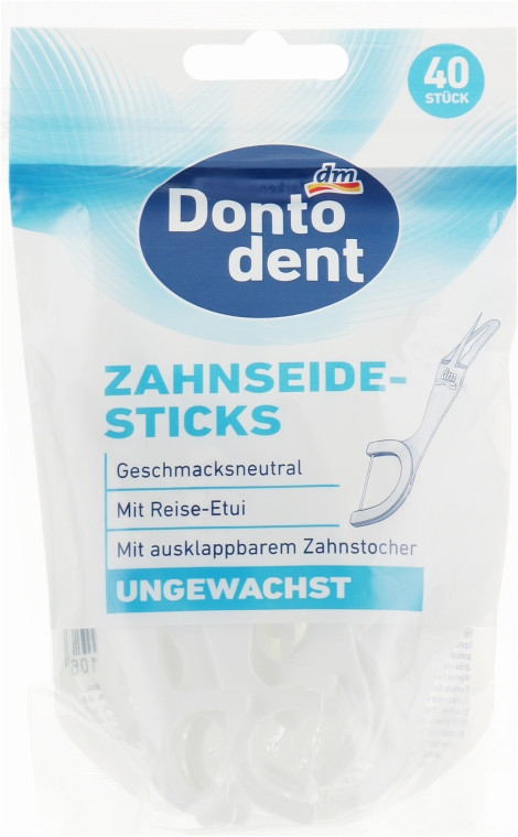 Зубочистки — флостик із зубною ниткою Dontodent Zahnseide-Sticks mit Etui, 40 шт.
