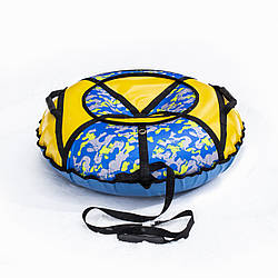 Тюбінг надувні санки ватрушка d 120 см серія Прокат Посилена Жовто - Камуфляжний колір для дітей і дорослих