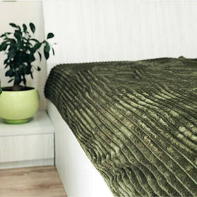 Плед 150х200см. Велофт Оливкова Плед покривало на ліжко, Королівська смужка