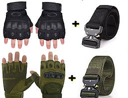 Ремінь тактичний Assault Belt V2 + рукавички стрілецькі рибальські OAKLEY Glove Black (набір)