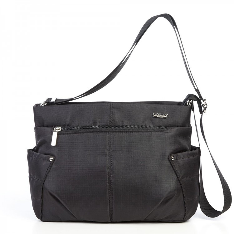 Сумка жіноча модна тканинна молодіжна на плечовому ремені чорна з кишенями Dolly 652