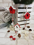 Новорічна дерев'яна підвіска "Домік-скворечник", довжина 35 см, 60/45 (ціна за 1 шт. + 15 гр.)с ангелом, фото 7
