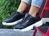 Кросівки жіночі Fila Disruptor 2 шкіряні чорні білі, фото 3
